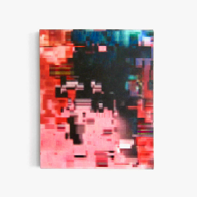 Konrad Wyrebek. Pinkey(fvk), 2018. oil and acrylic paint, uv ink, spray paint and varnish on canvas 76 x 61 cm 29 7/8 x 24 1/8 in