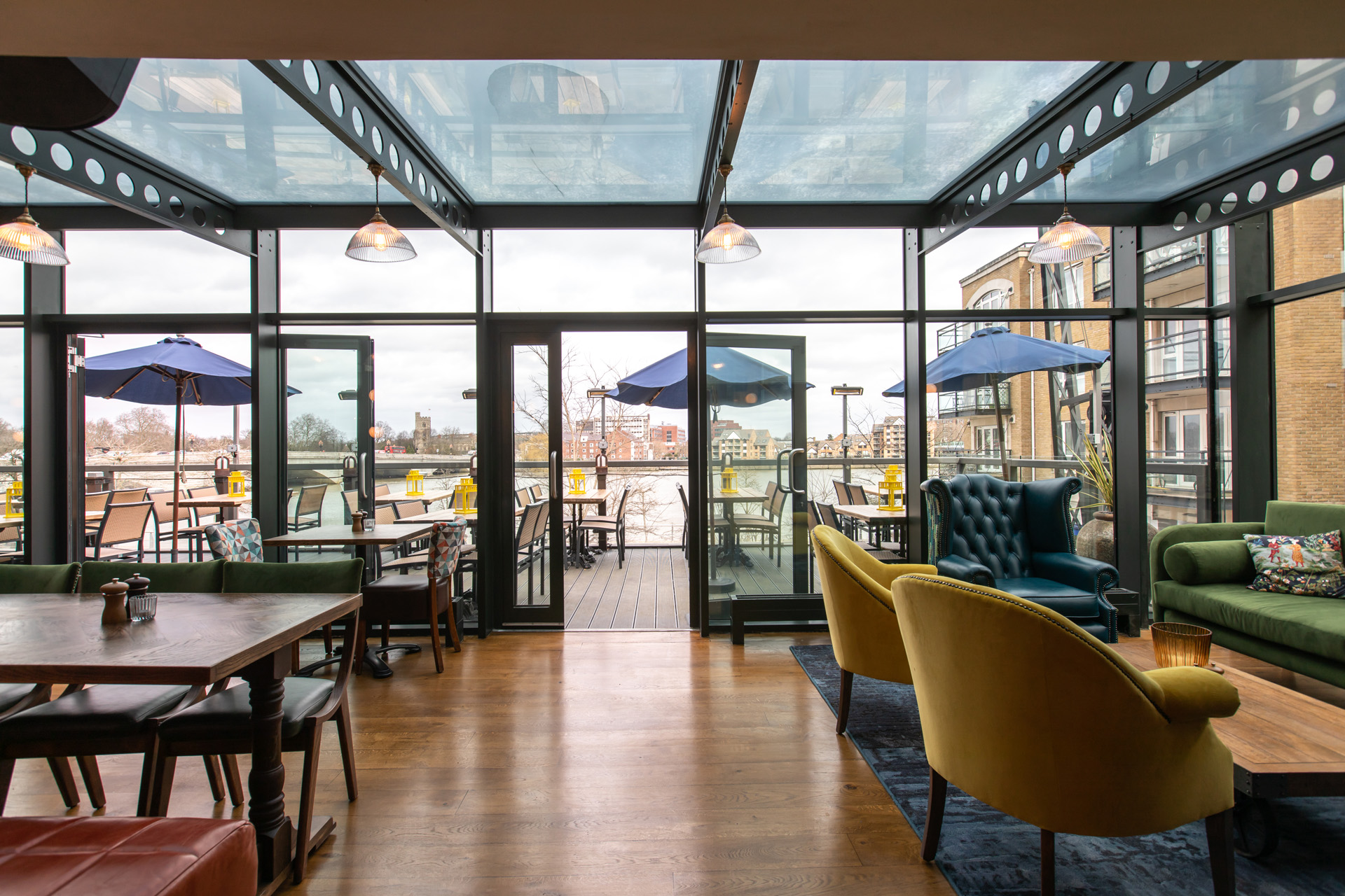 Glass covered sitting area at The Boathouse Putney