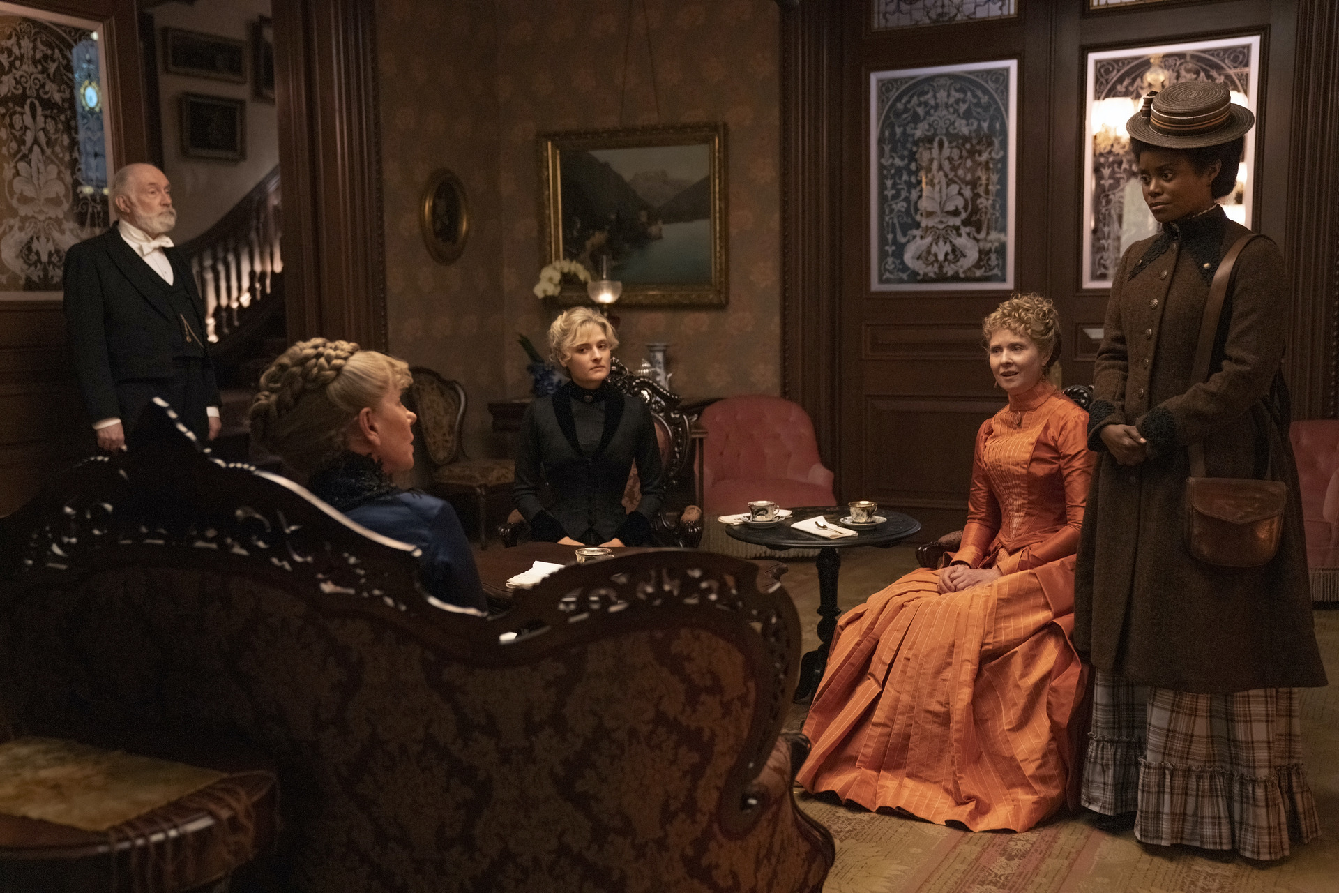 Christine Baranski, Louisa Jacobson, Cynthia Nixon, Denée Benton in costume for The Gilded Age