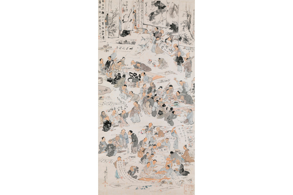 Painting of many Japanese artists working together