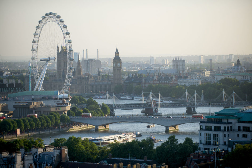 cityscape view of London with the London Eye