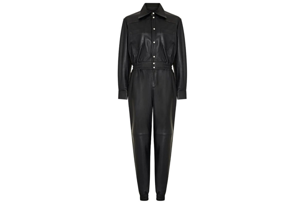 black leather long sleeve SKIIM jumpsuit
