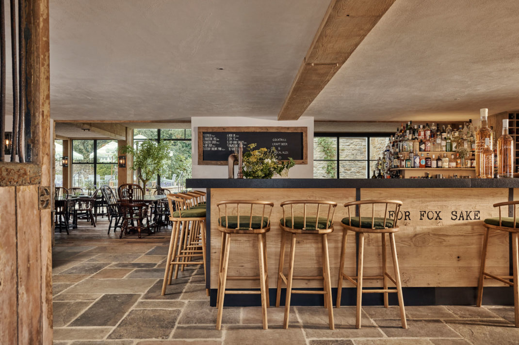 the wood clad bar at The Fox at The Oddington