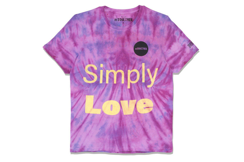 Purple ti dye t-shirt with yellow slogan