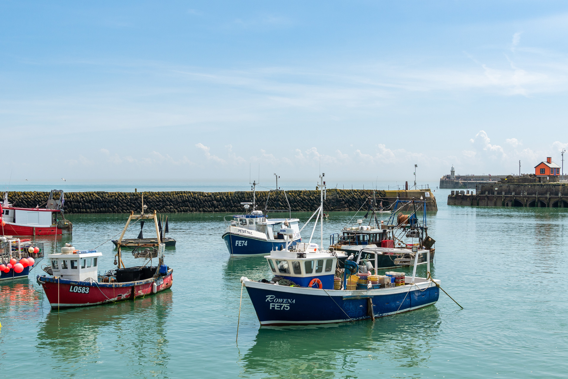 Fishing boats in summer at Folkestone Harbour
