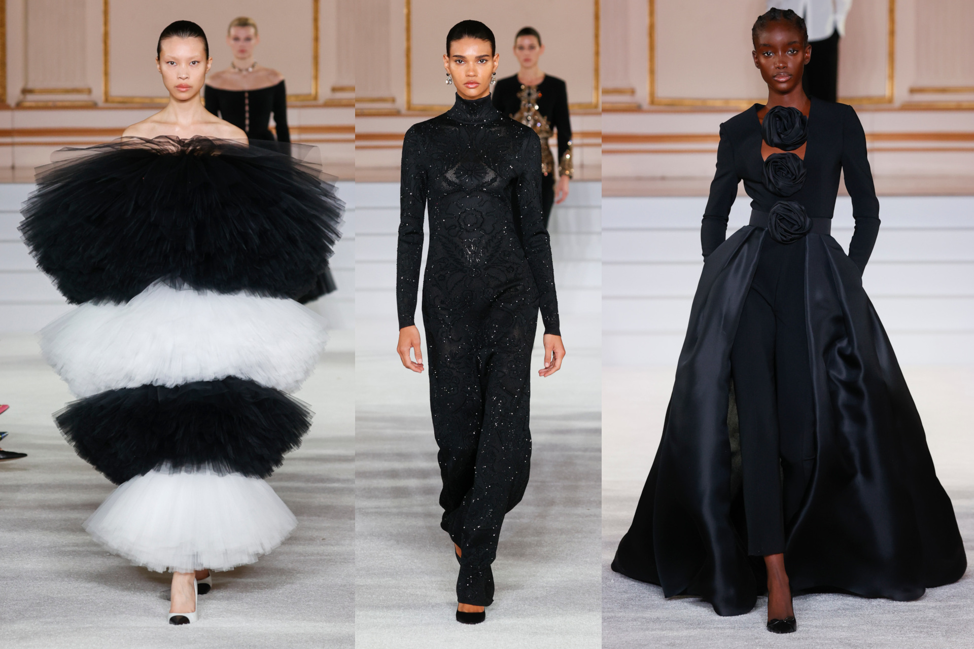 Models wearing black on runway