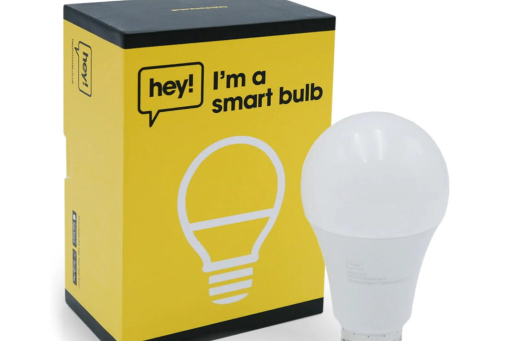 Smart light bulb with yellow branded box