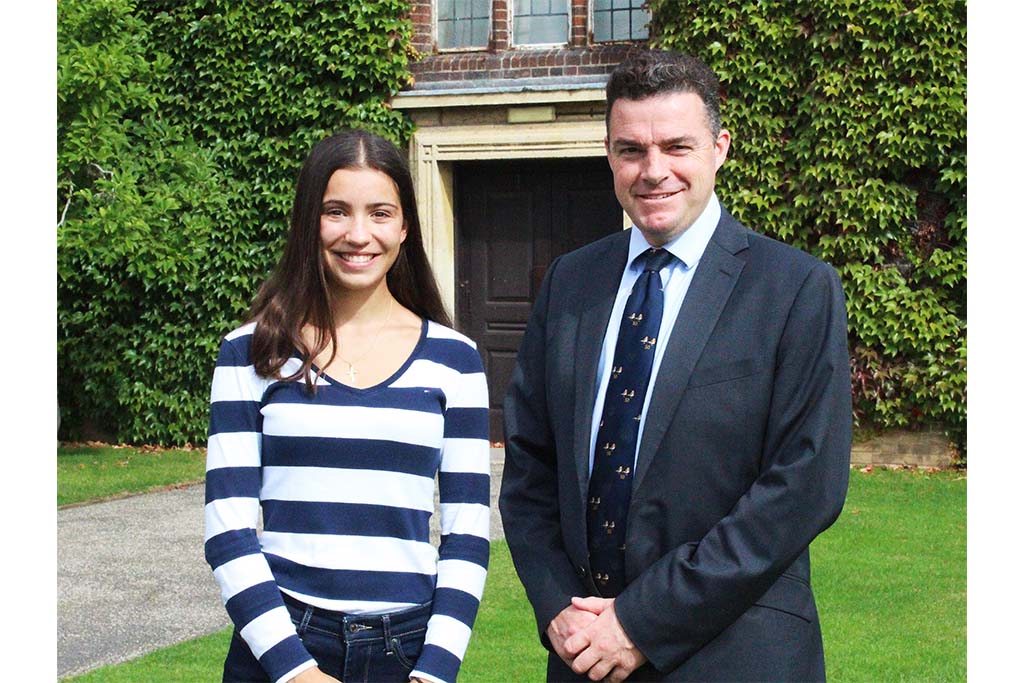 Felsted’s top IB scorer Alexandra Lang, with the school’s Head Chris Townsend