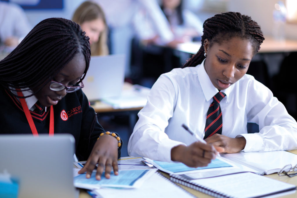 Cardiff Sixth Form College students working hard during lesson time