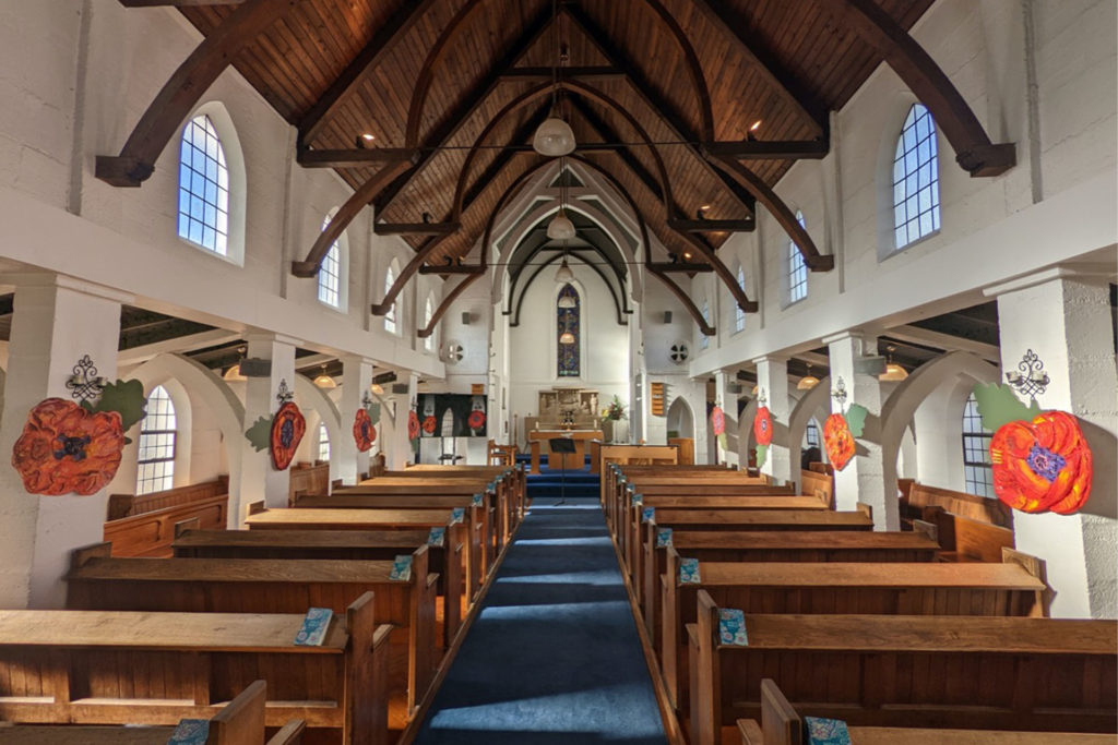 Relief poppies displayed in the Downe House Chapel