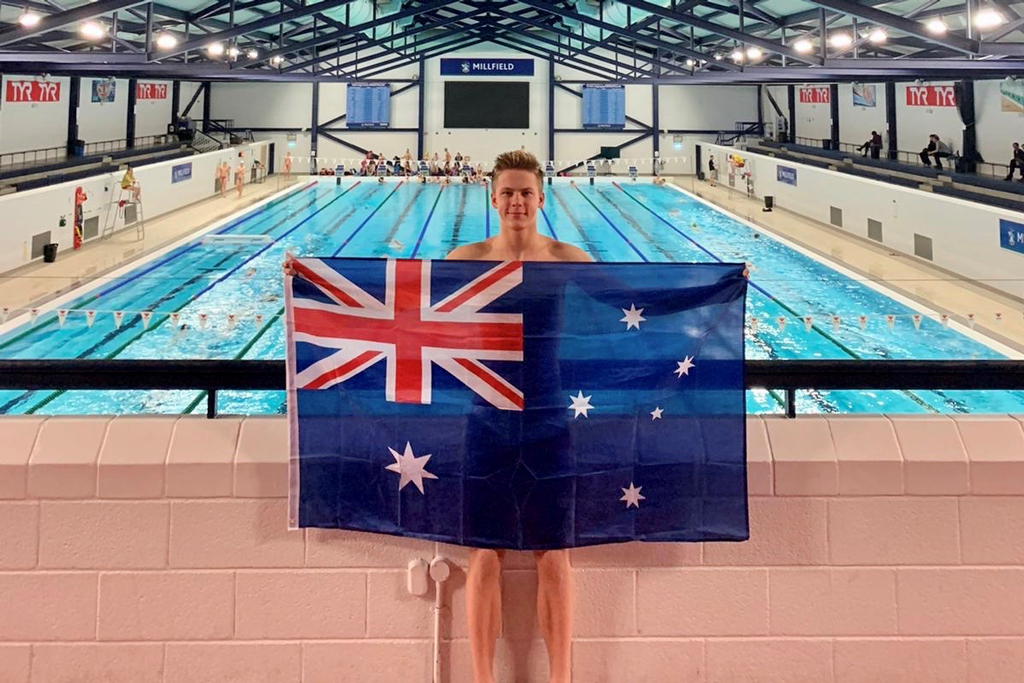 Adam Graham, a swimmer at Millfield School, Somerset, raises over $9,600 for Australian wildfire relief with a 10km sponsored swim