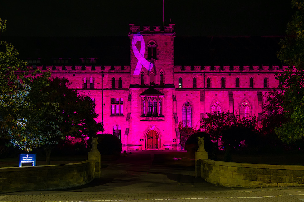Tonbridge School illuminated for Pink Day