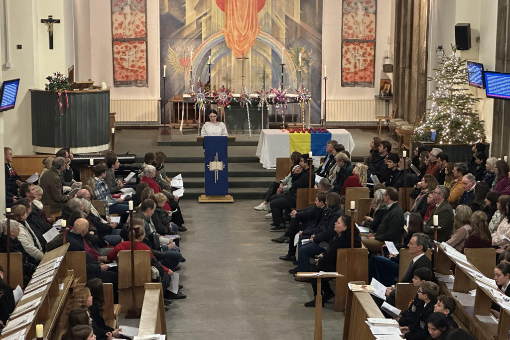 Solihull Sixth Form student Valya, from Ukraine, undertakes a reading at the Ukrainian Christmas Chapel Service.