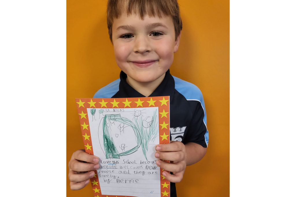 Christ College Brecon pupil, Bertie, showing his work