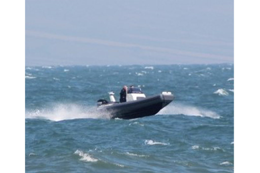 Harry Besley on the high seas in a rib