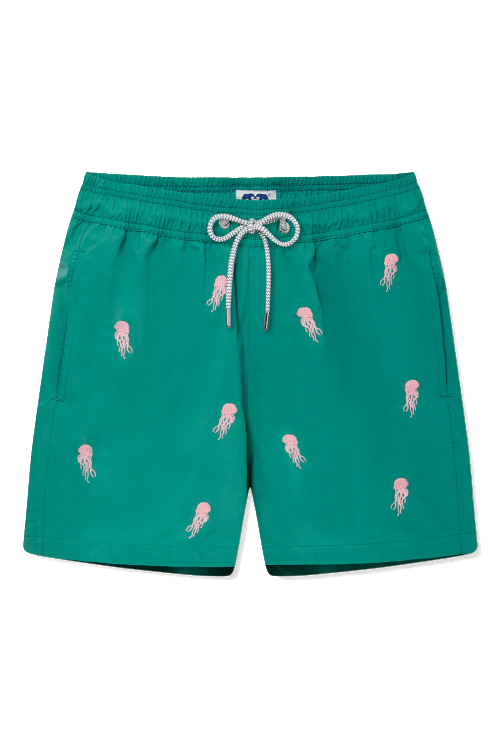 Green trunks with jellyfish
