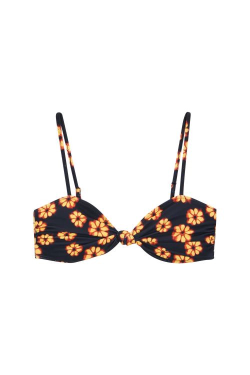 Black bikini top with yellow flowers