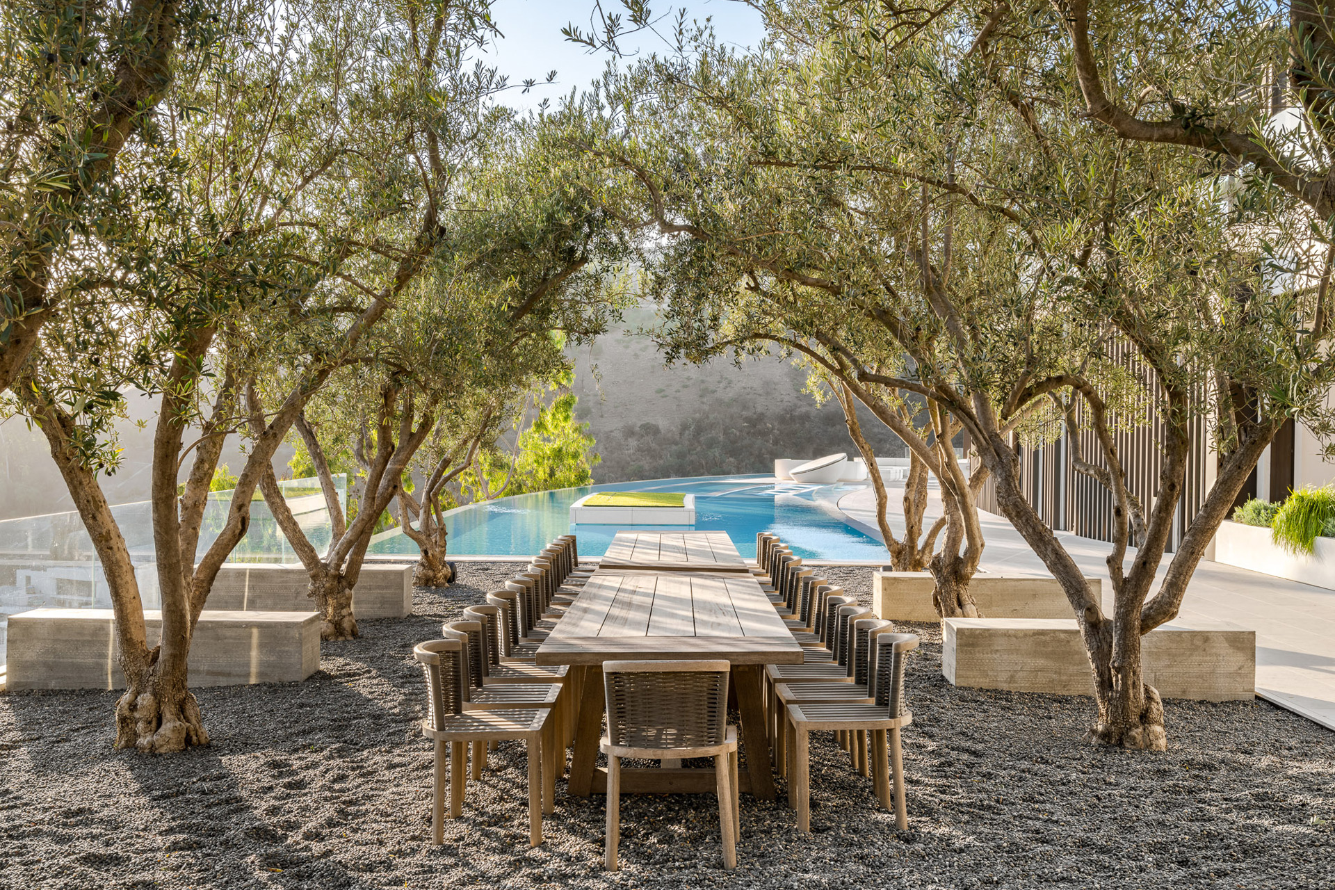 Outdoor dining area in Bel Air mansion