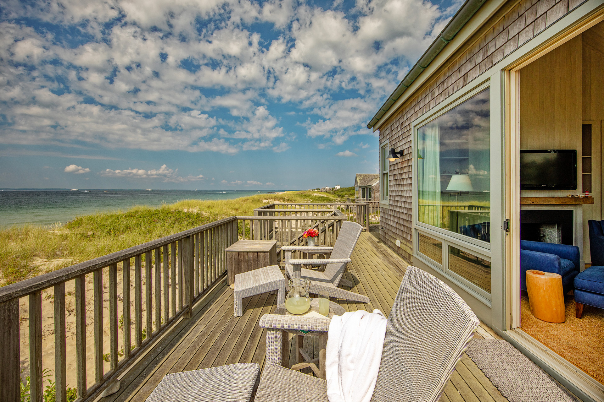 Wooden decking with beach views