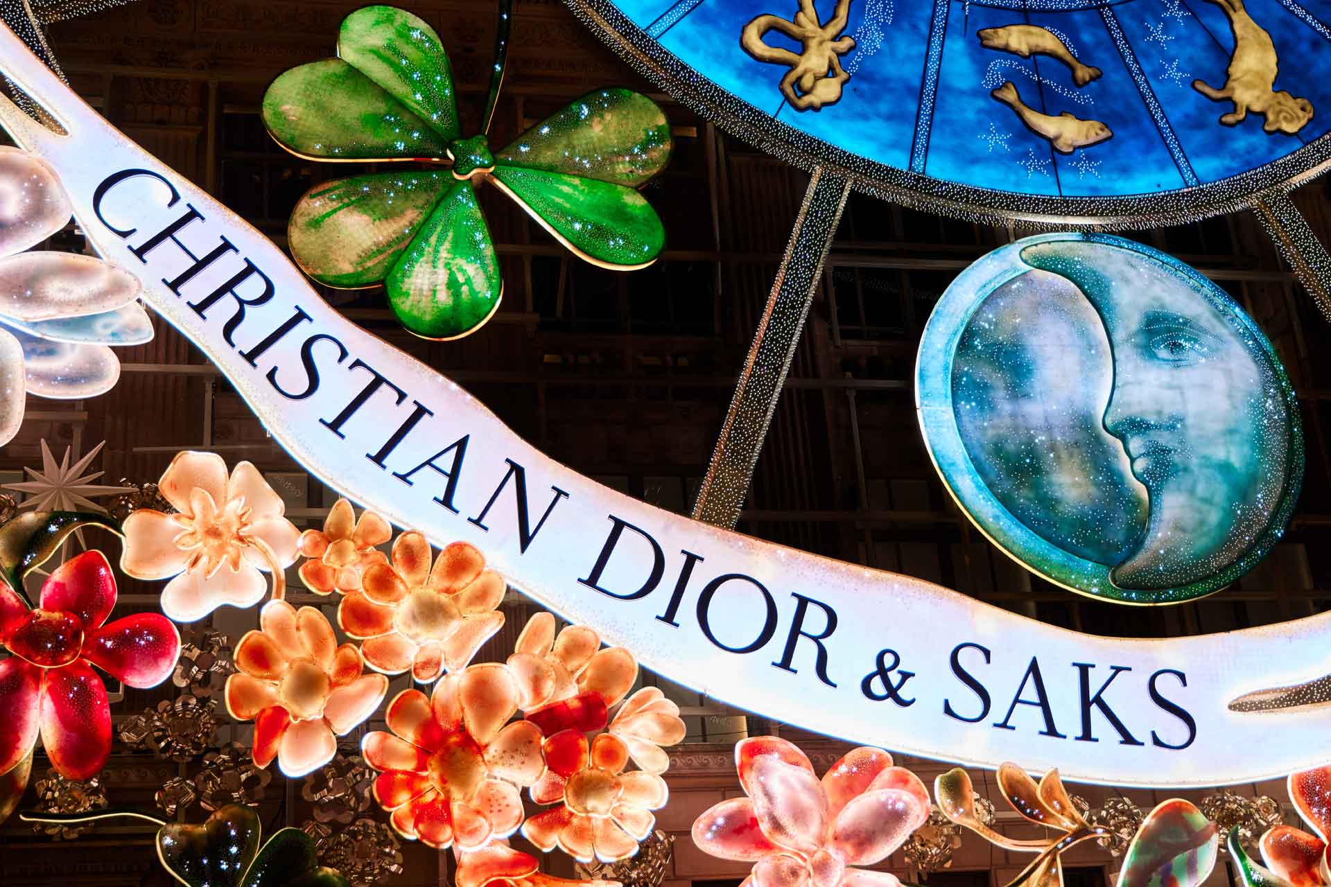 Close up of Dior festive display at Saks