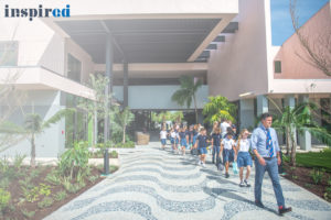 Pupils outside a school building
