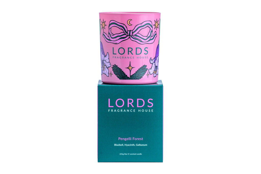 Pink candle with green box