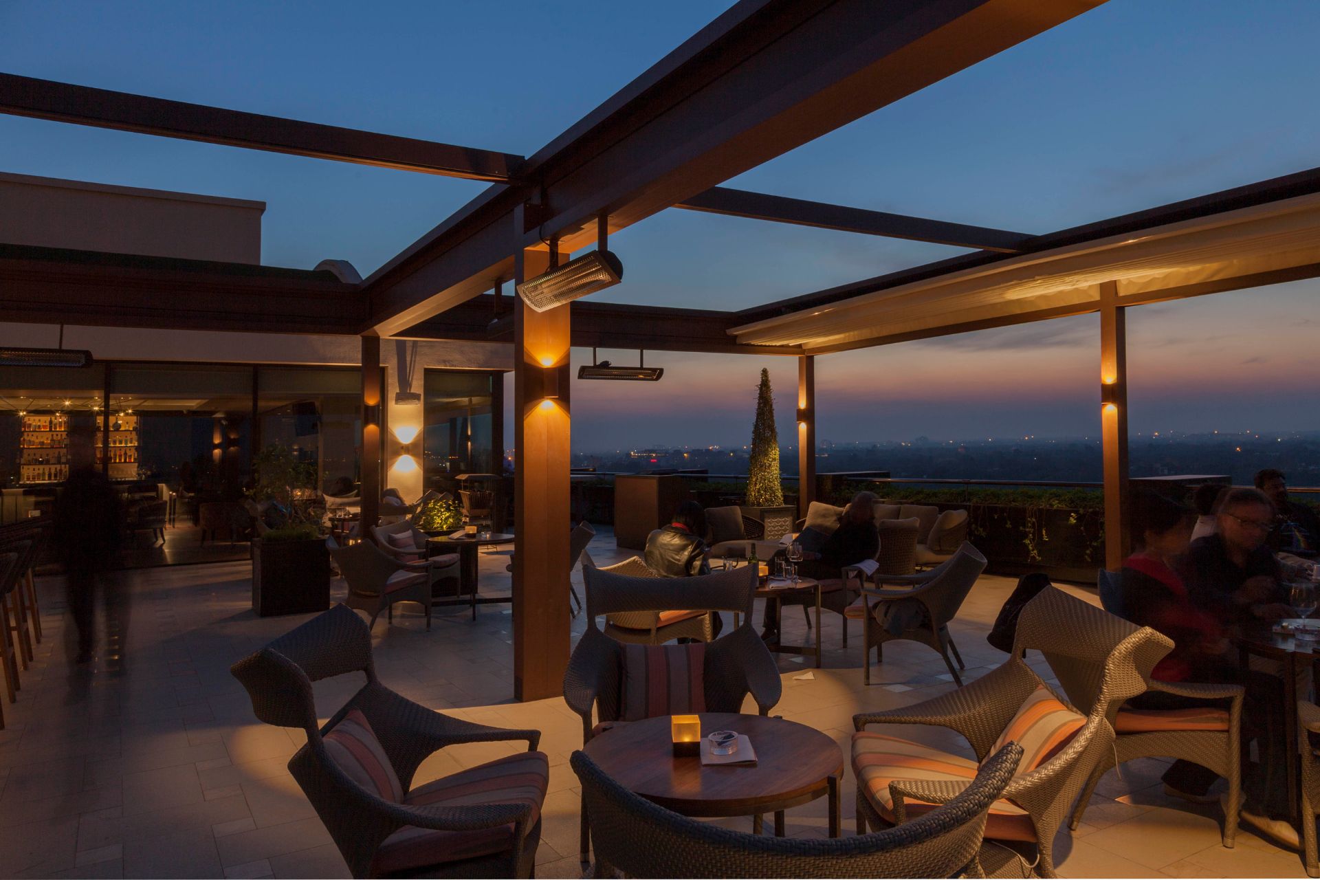 Dining room at Delhi's Oberoi hotel at dusk